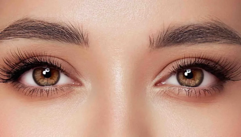 A pair of eyes with hybrid lash extensions offering a balanced and enhanced appearance